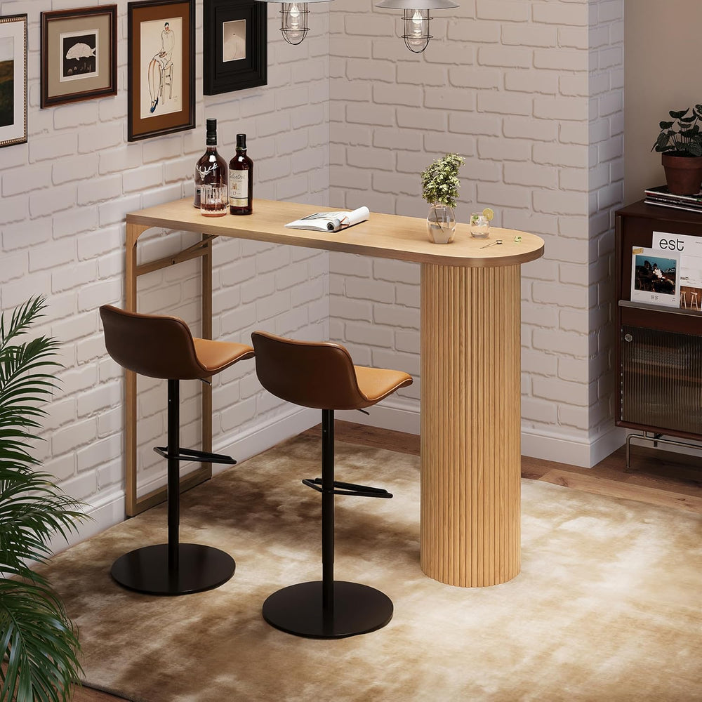 55" Long Bar Table, Fluted Wood Counter Height Pub Table, High Top Kitch...