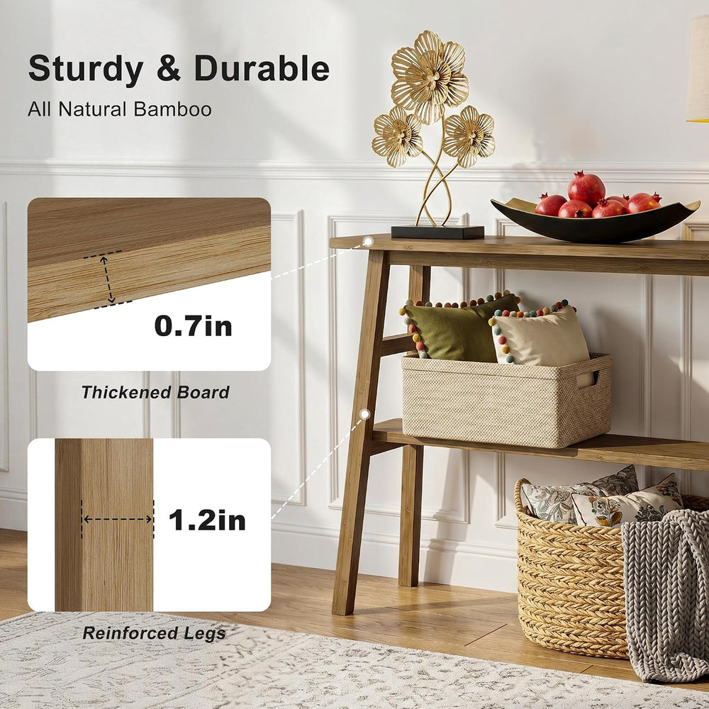 39.4" Solid Bamboo Entryway Console Table, Sofa Table Behind Couch, Narr...