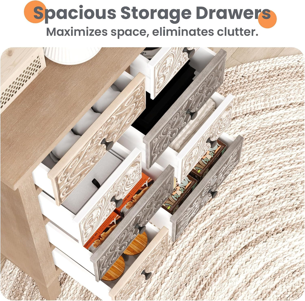 HOMPUS 32'' Tall Wood Storage Cabinet with 8 Drawers for Living Room