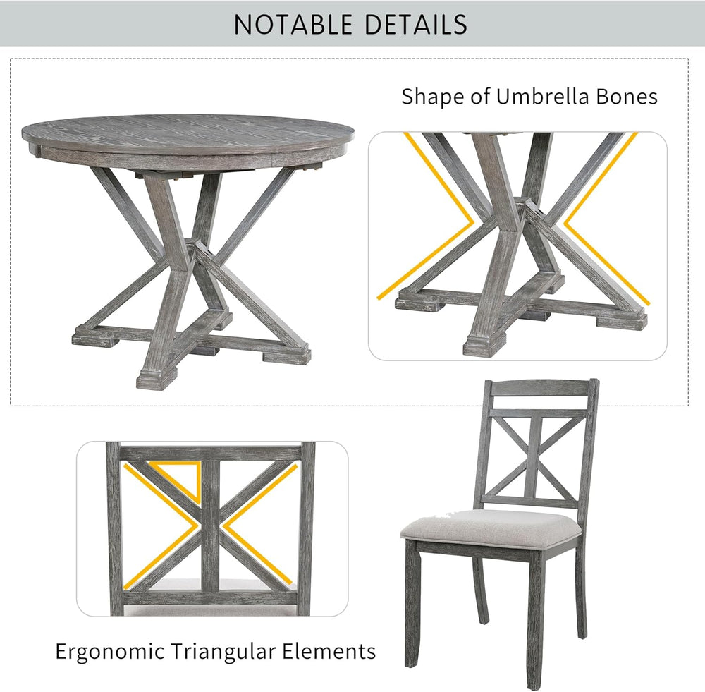 Merax Extendable Round Dining Table Set for 4, Farmhouse Kitchen Table Set wi...