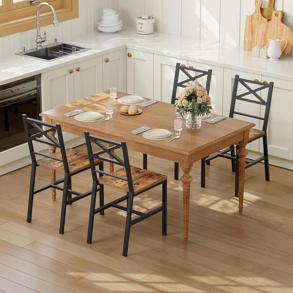 MAHANCRIS Dining Chair Set of 4, Rustic Wooden Kitchen Chairs with Backrest, ...