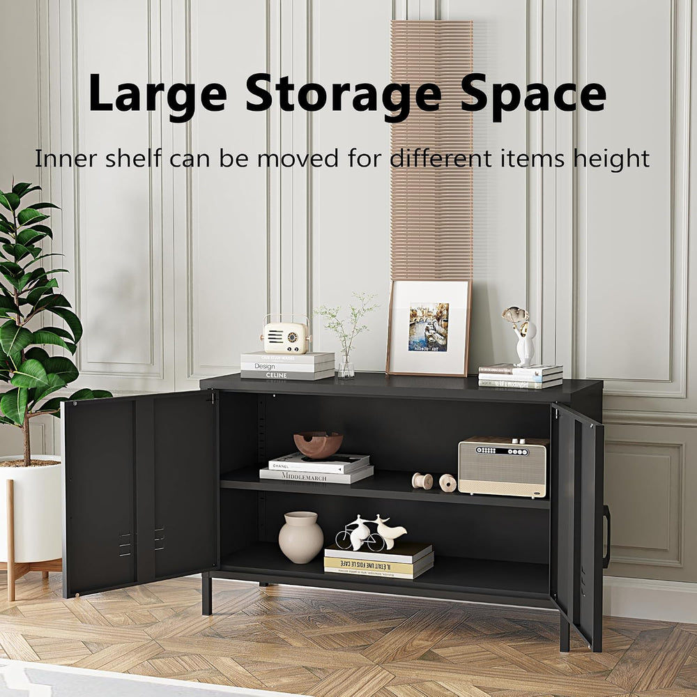 2 Door Steel Accent Cabinet,Black Metal Storage Cabinet with Adjustable Shelf...