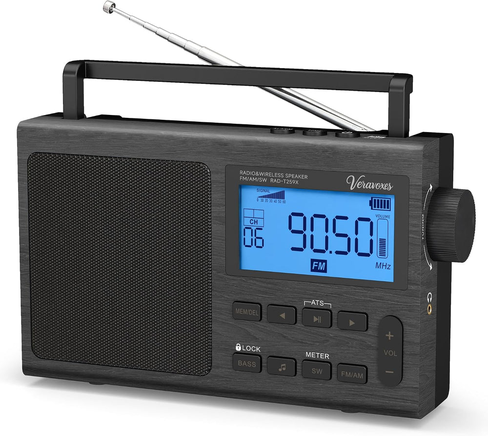 Portable Bluetooth AM FM Shortwave Radio AC & Battery Powered
