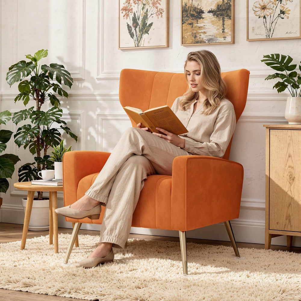 Luxanimarion Velvet Accent Chair Wingback for Living Room, High Back Arm Chai...