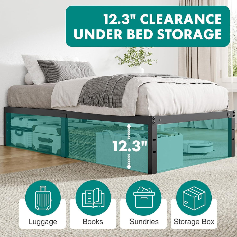 OLIXIS 14in Twin Metal Bed Frame, Sturdy Support with Storage Space, 500LBS
