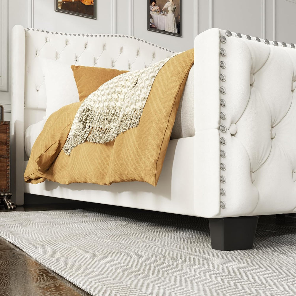 King Size Bed Frame with Tall 51.2" Wingback Headboard, Luxury Platform ...