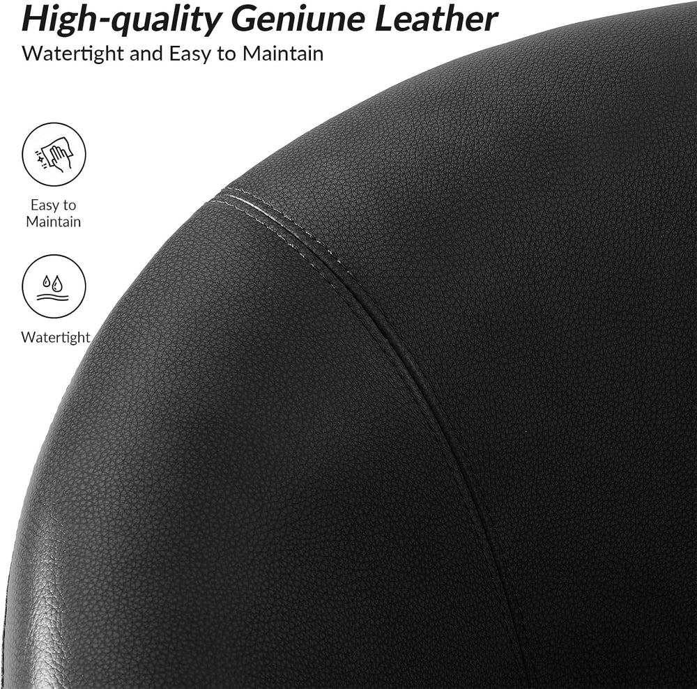 HULALA HOME Genuine Leather Swivel Barrel Accent Chairs Set of 2, Black | Tra...