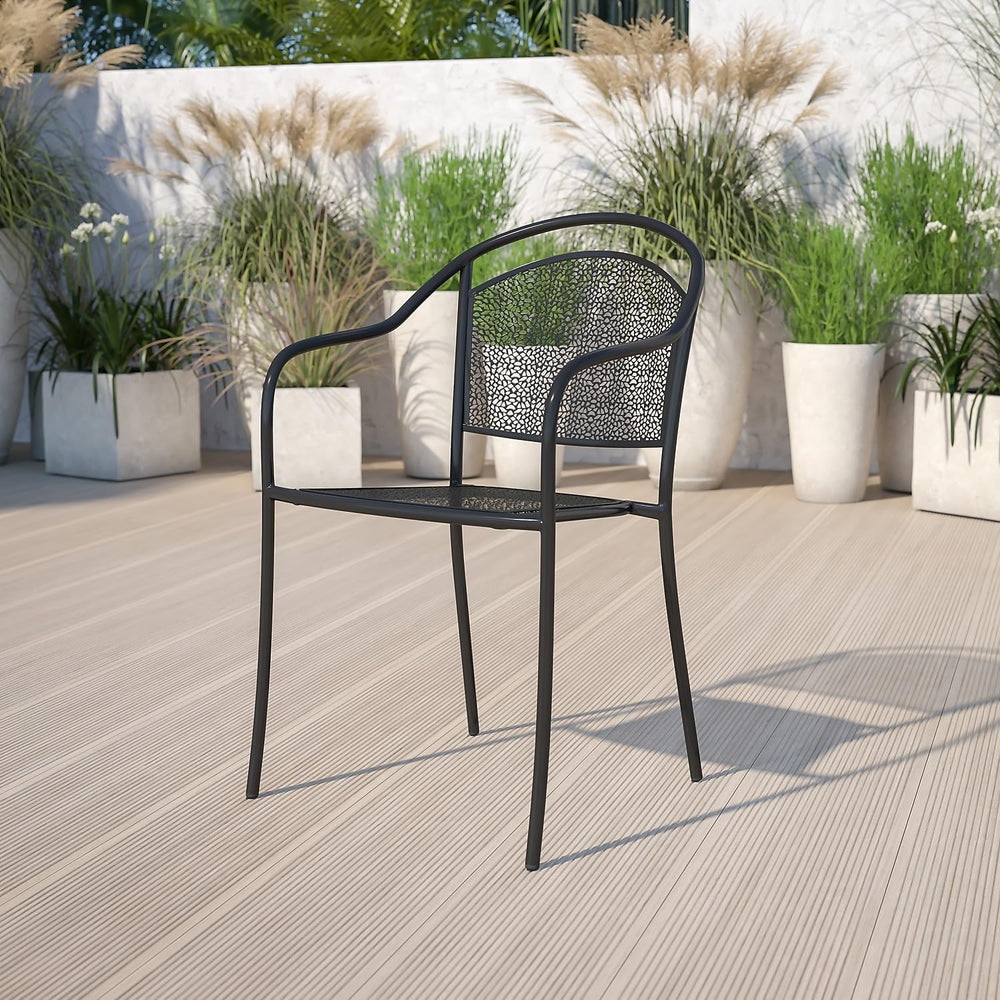 Flash Furniture Commercial Grade Black Indoor-Outdoor Steel Patio Arm Chair w...