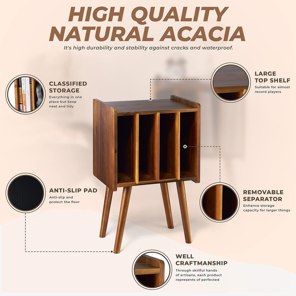 2BHOME Wooden LP Record Player Stand with 4 Cabinets, Holds up to 100 Vinyls,...