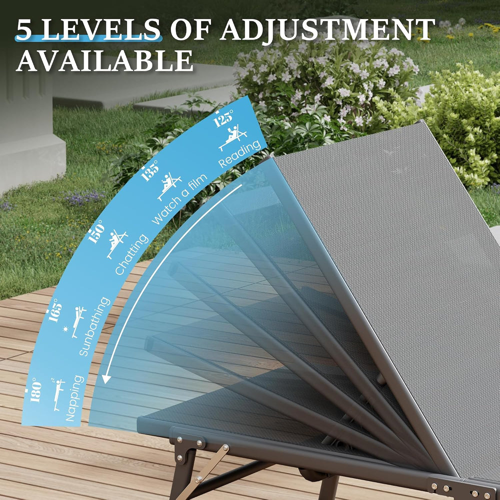 UDPATIO Foldable Patio Lounge Chair Sets with Side Table, No Assembly Outdoor...