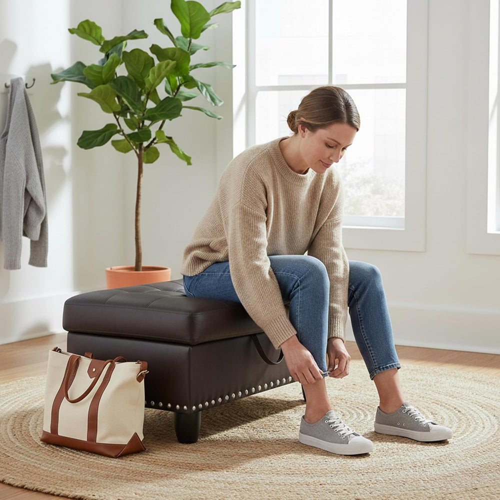 Simple Deluxe Ottoman with Storage Bench Chair, 28.5" L x 19.5" W x...