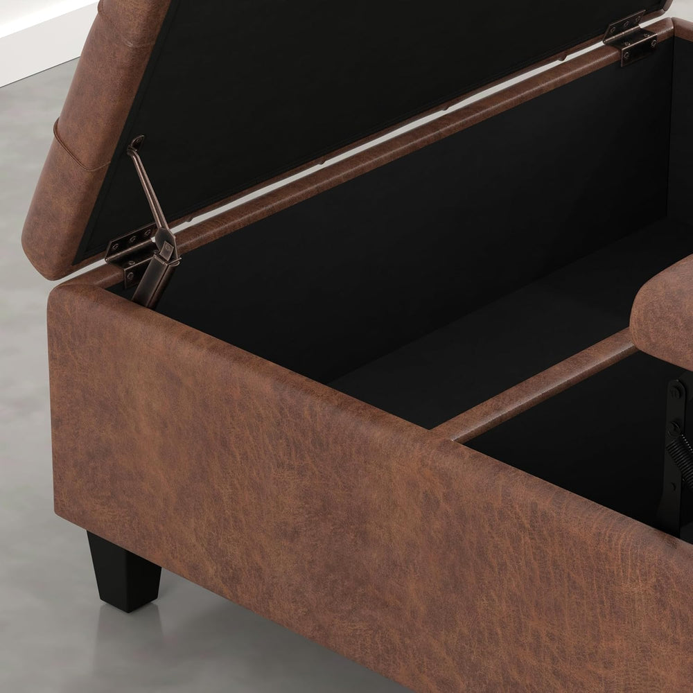 SIMPLIHOME Harrison Coffee Table Storage Ottoman - 36 inch Wide Upholstered V...