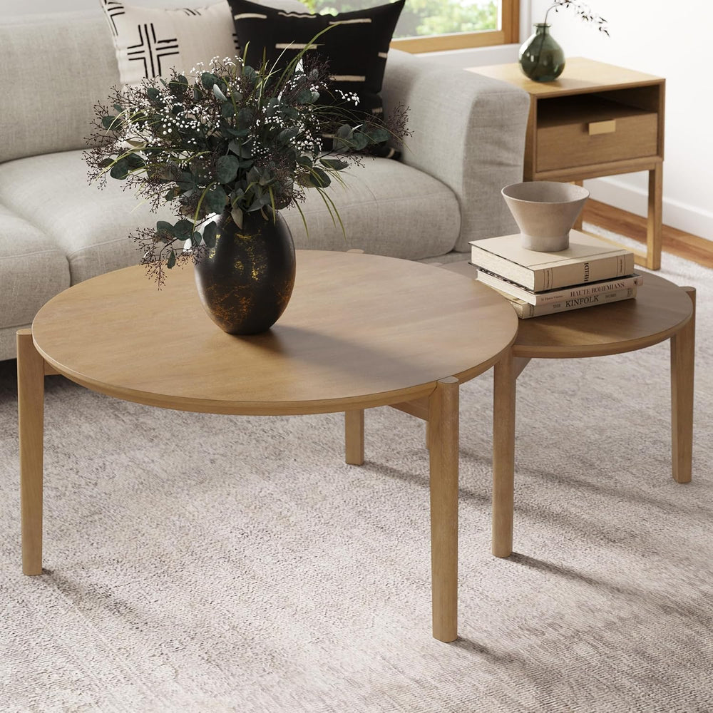 Nathan James Kendall Round Modern Nesting Coffee Set of 2, Stacking Living Ro...