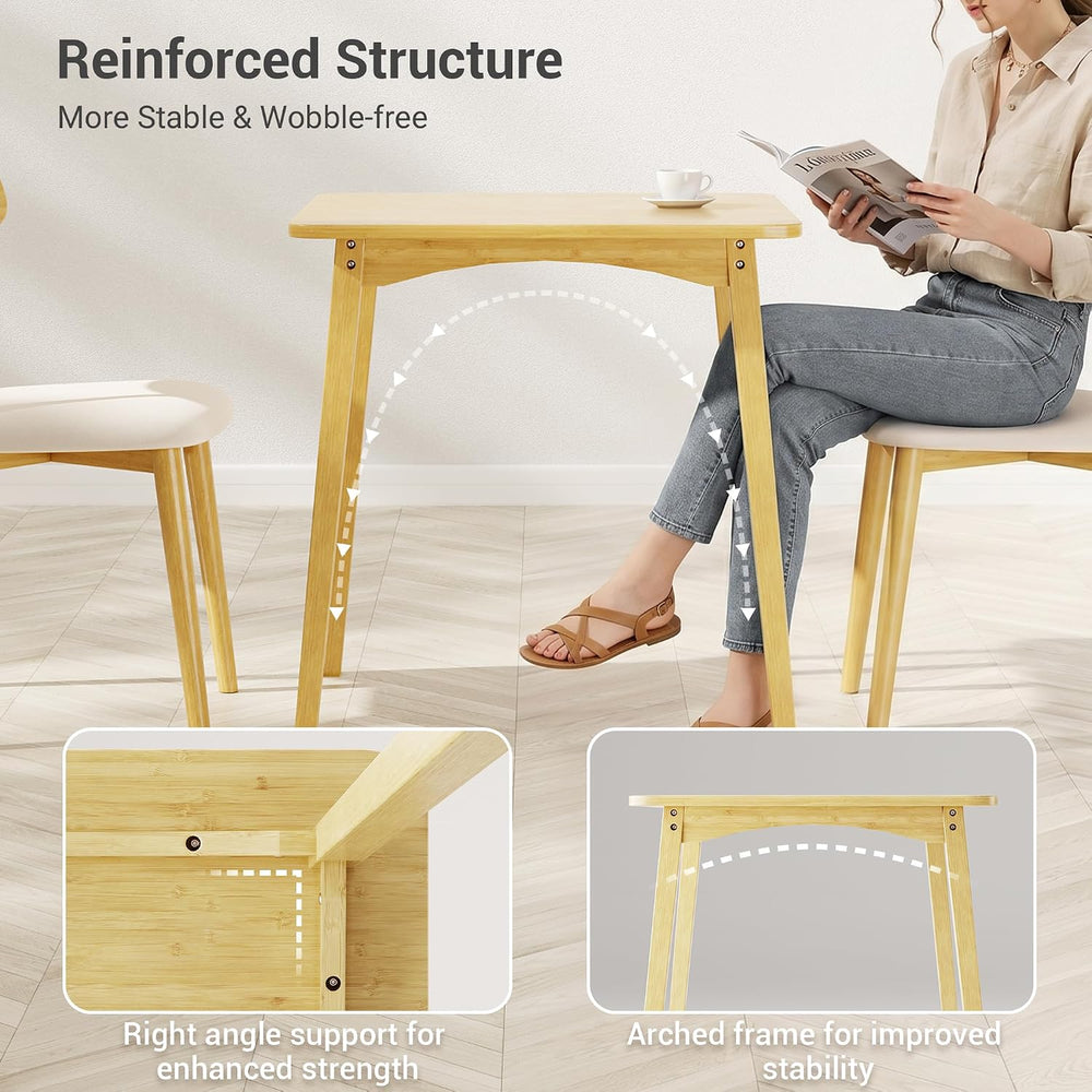 Bamboo Dining Table, Small Kitchen Table for 2, 27.6" Square Dining Tabl...
