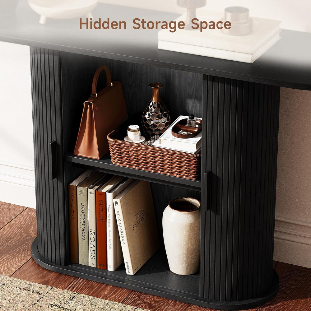 55 Inch Console Table with Storage, Fluted Entryway Tables with Sliding Doors...