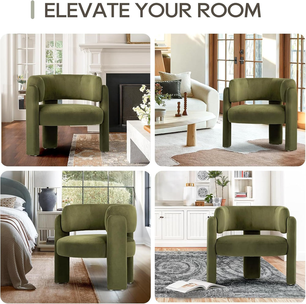COLAMY Modern Velvet Accent Chair Set of 2, Upholstered Barrel Chairs, Comfy ...