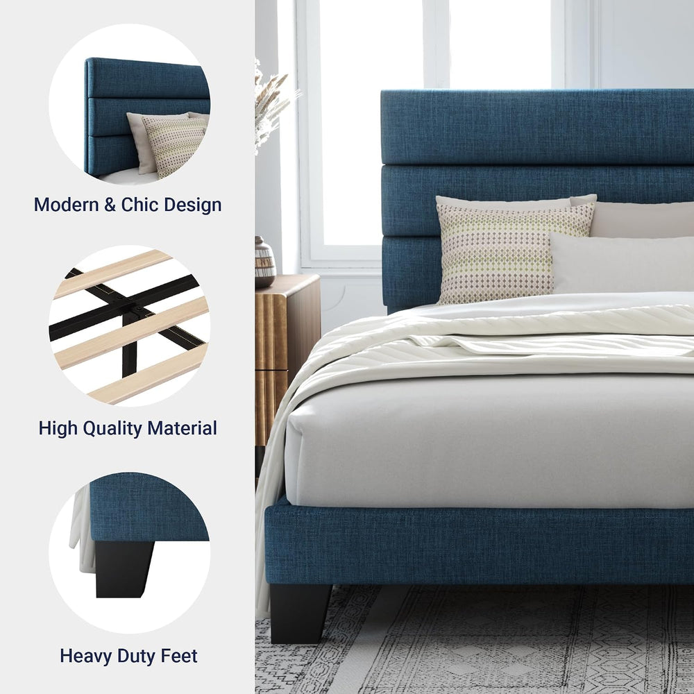 Allewie Queen Size Platform Bed Frame with Fabric Upholstered Headboard