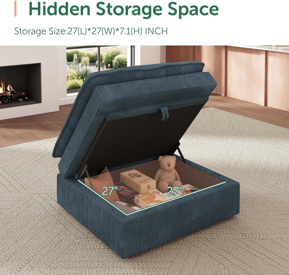 HONBAY Corduroy Ottoman, 31.5 Inch Square Ottoman Bench with Storage for Livi...