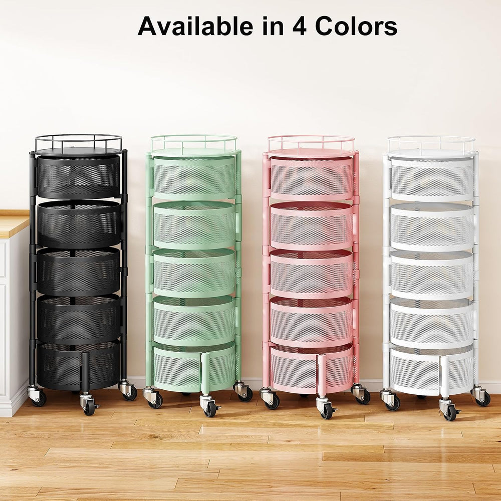 SAYZH 5 Tier Fruit Vegetable Basket Stand for Kitchen, Rotating, Pink | Rolli...