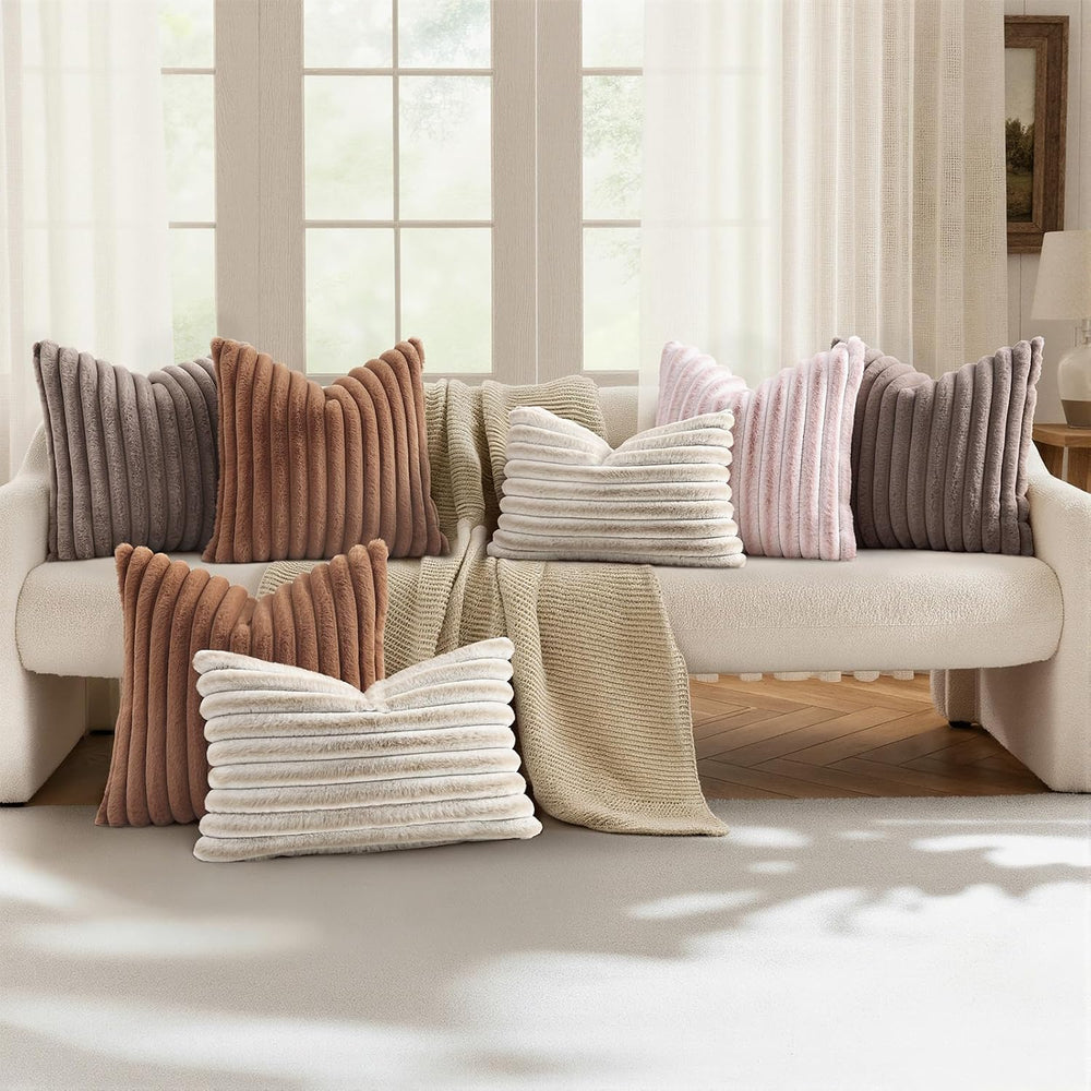 decorUhome Fall Faux Fur Throw Pillow Covers 26x26 Set of 2 Brown