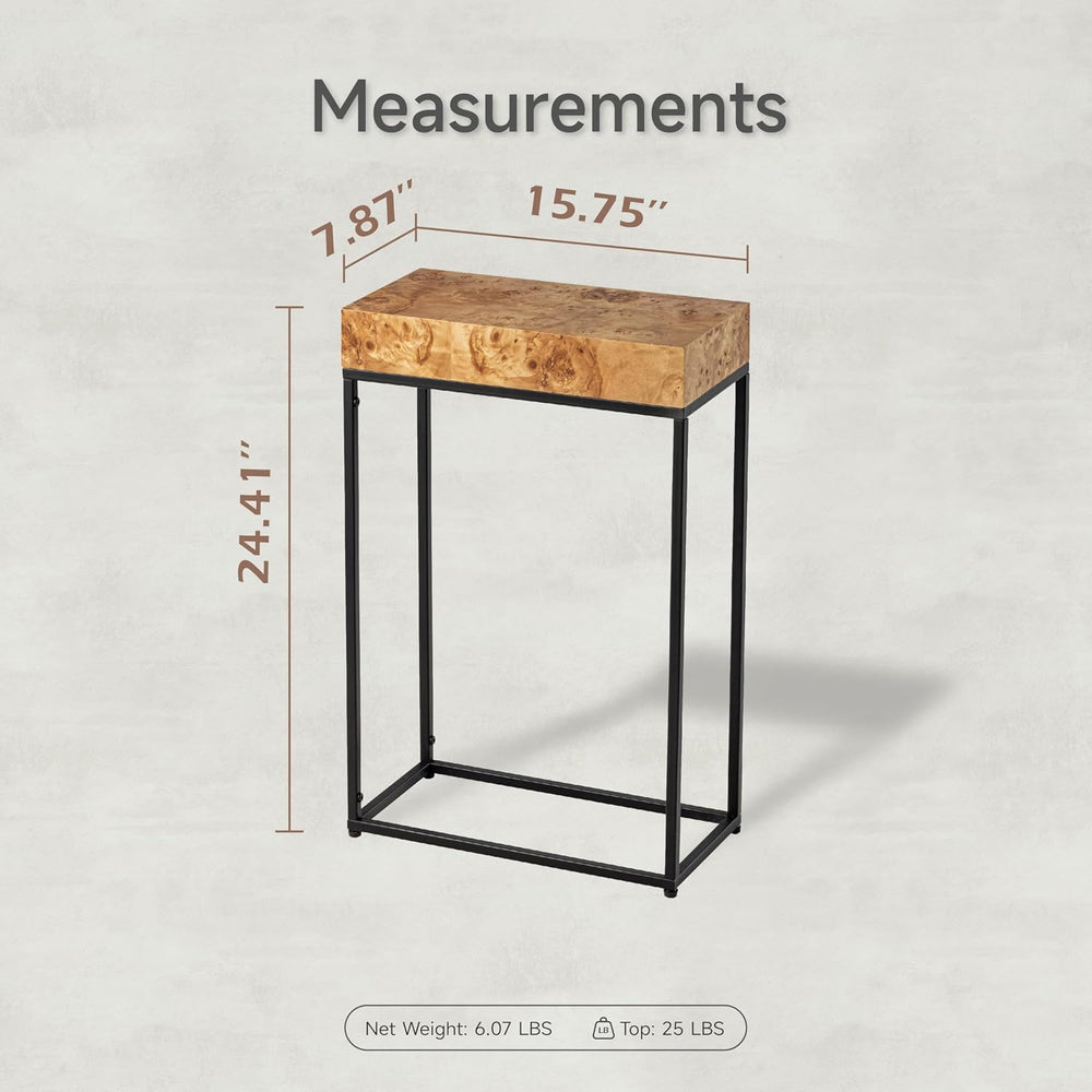 COZAYH Burl Finish Wood Top Tall End Table, Metal Frame Pedestal Display Stan...