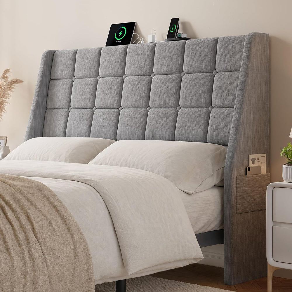 ONBRILL Queen Headboard Only with Charging Station, Soft Chenille Fabric