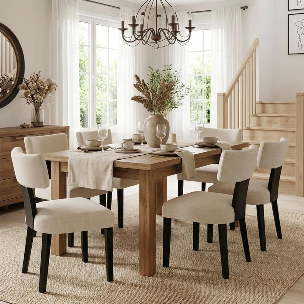 HNY Mid Century Modern Farmhouse Dining Chairs Set of 6, Linen Upholstered Ac...