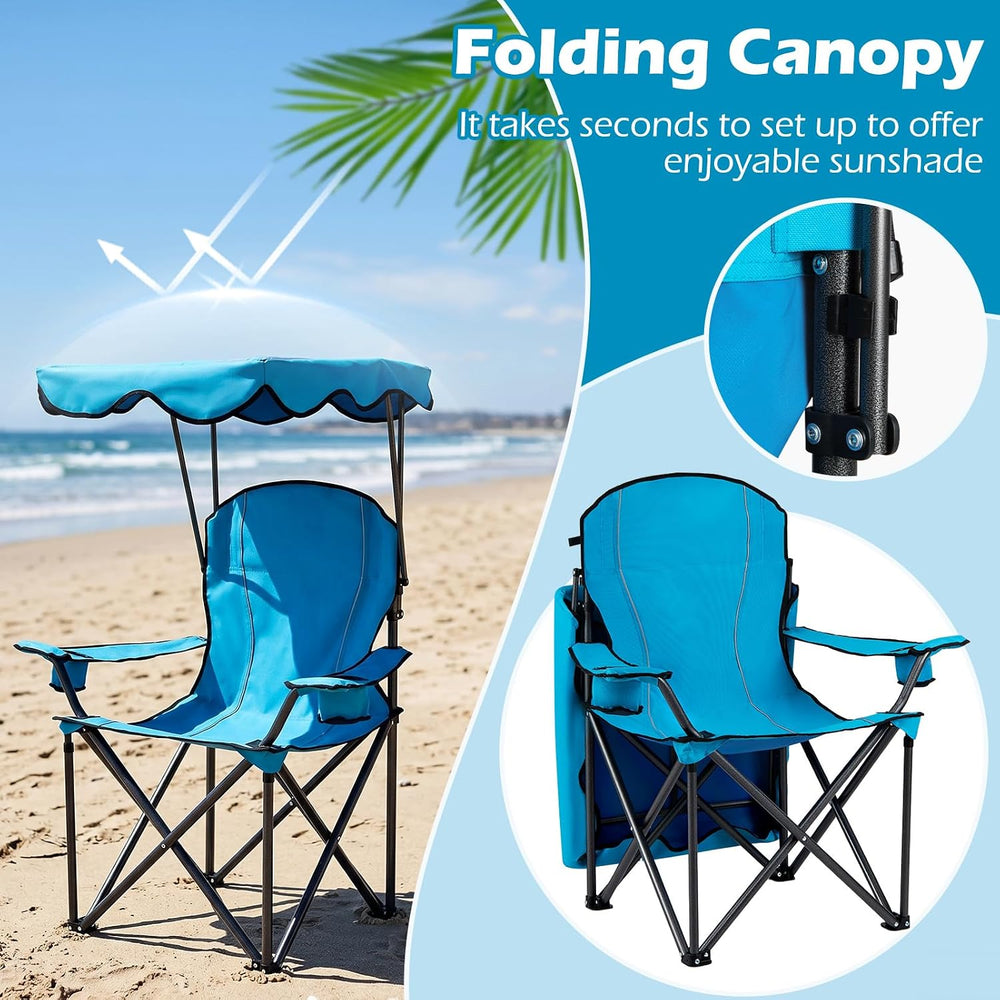 Goplus Camping Chair with Canopy Shade, Folding Lawn Chair with Umbrella Cup ...