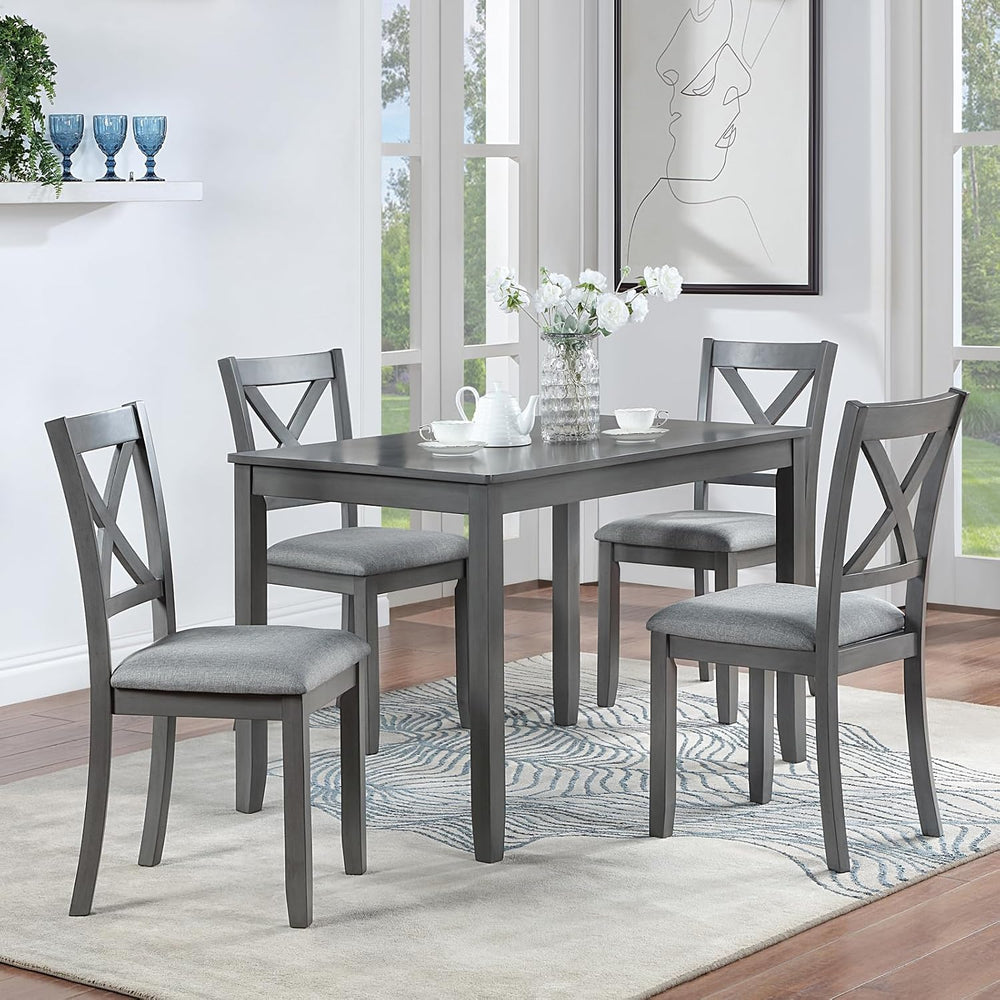 Ball & Cast Wood Frame Dining Chairs Set of 4, Modern Linen Upholstered K...