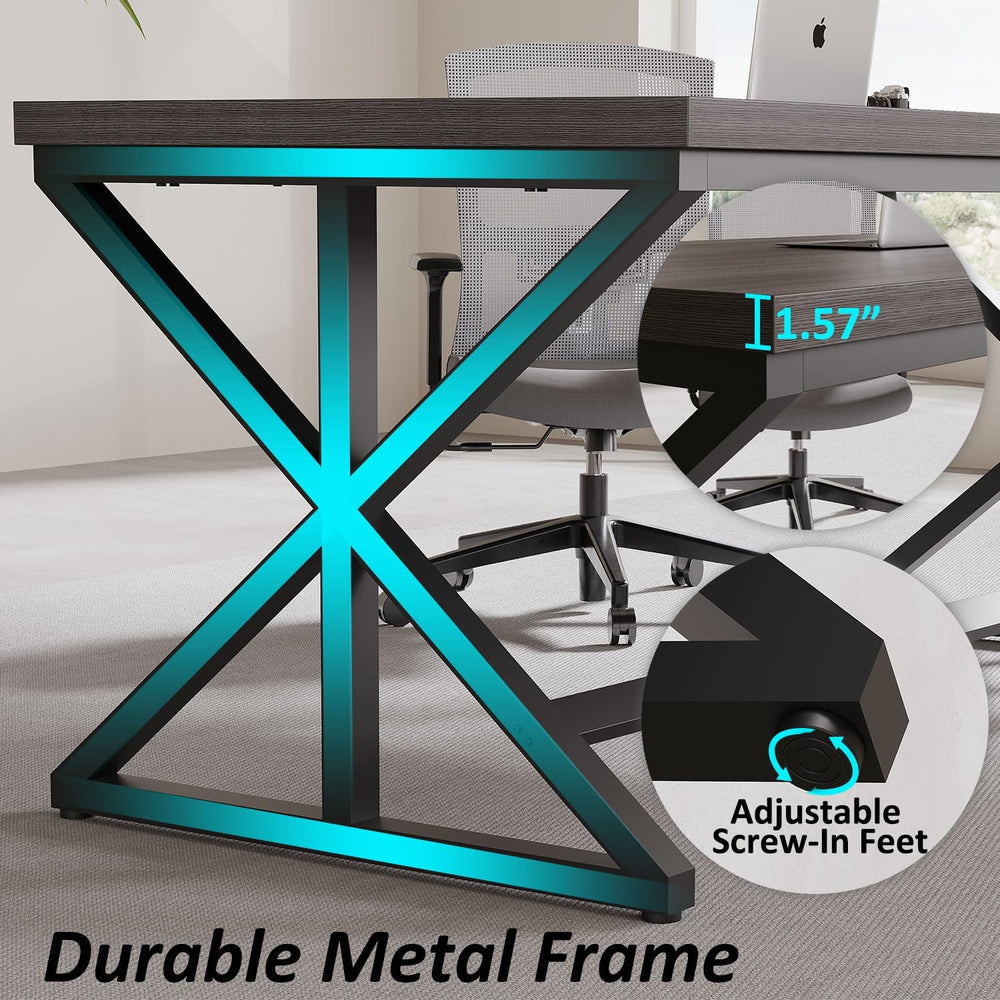 60 Inch Office Desk, Modern Wood Writing Study Computer Desk Dark Gray
