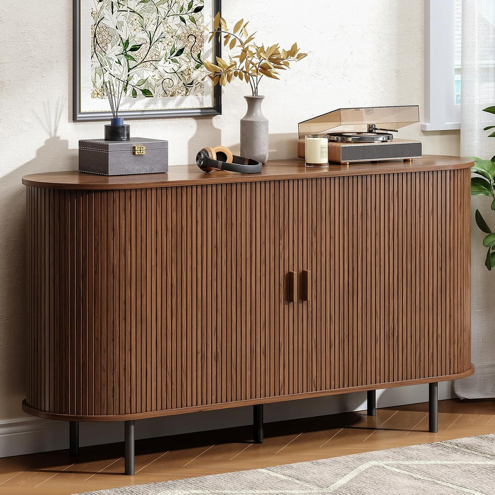 Buffet Cabinet with Storage, 55" Fluted Sideboard Buffet with Sliding Do...
