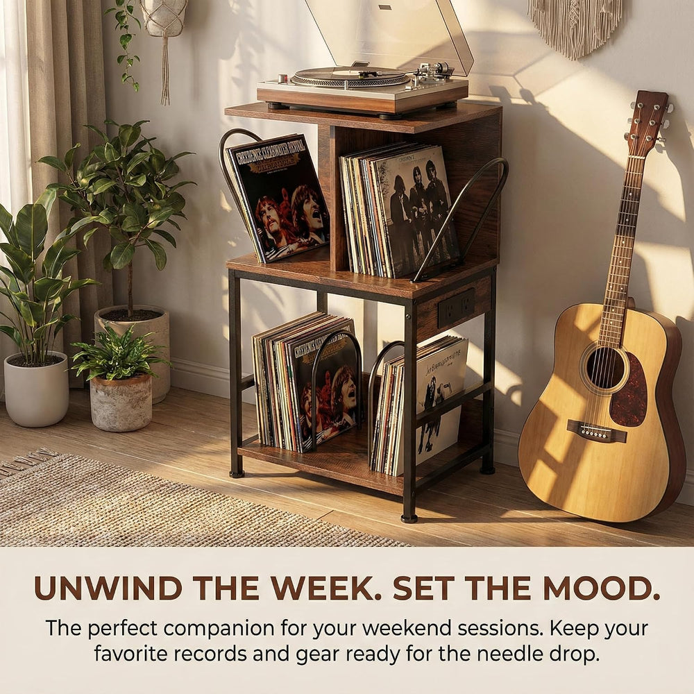Record Player Stand with Vinyl Storage, Large Record Table Holds 180 Albums, ...