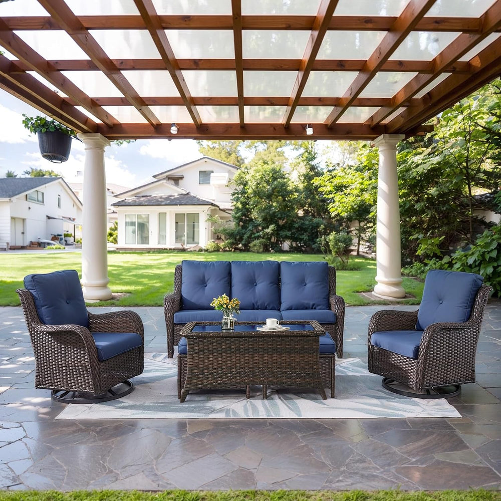 Belord Wicker Outdoor Furniture Patio Furniture Set - 6 Piece Patio Conversat...