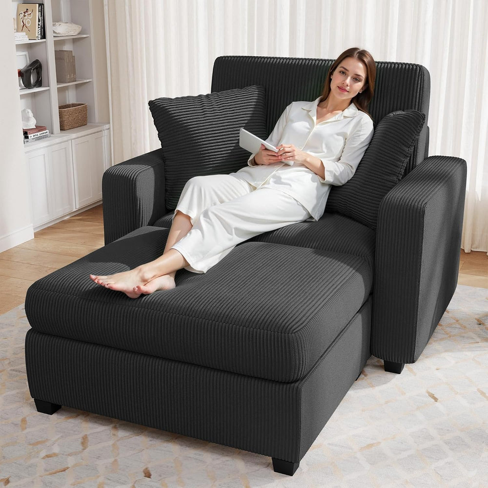 42" Oversized Chaise Lounge Chair Indoor, Corduroy Upholstered Cloud Sof...