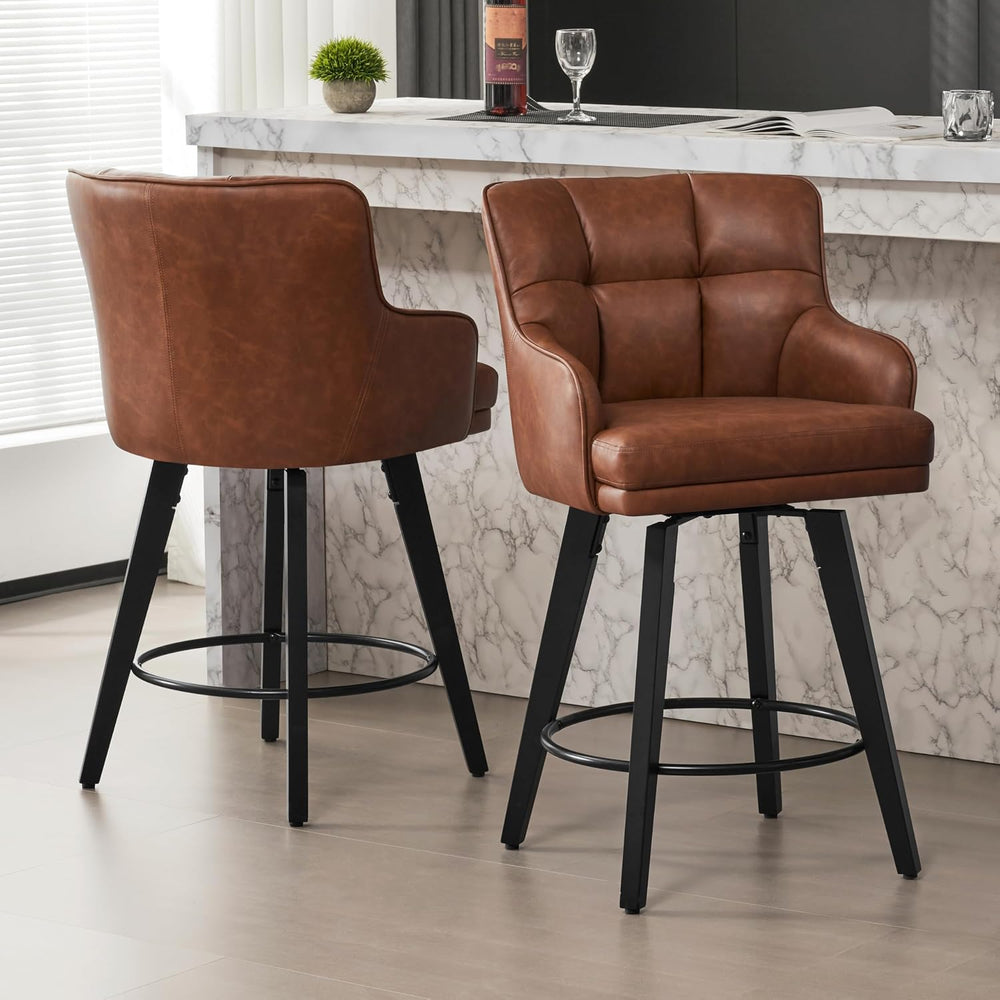 SAECKBERG 360°Swivel Counter Height Bar Stools with Back, 26 inch Solid Wood ...