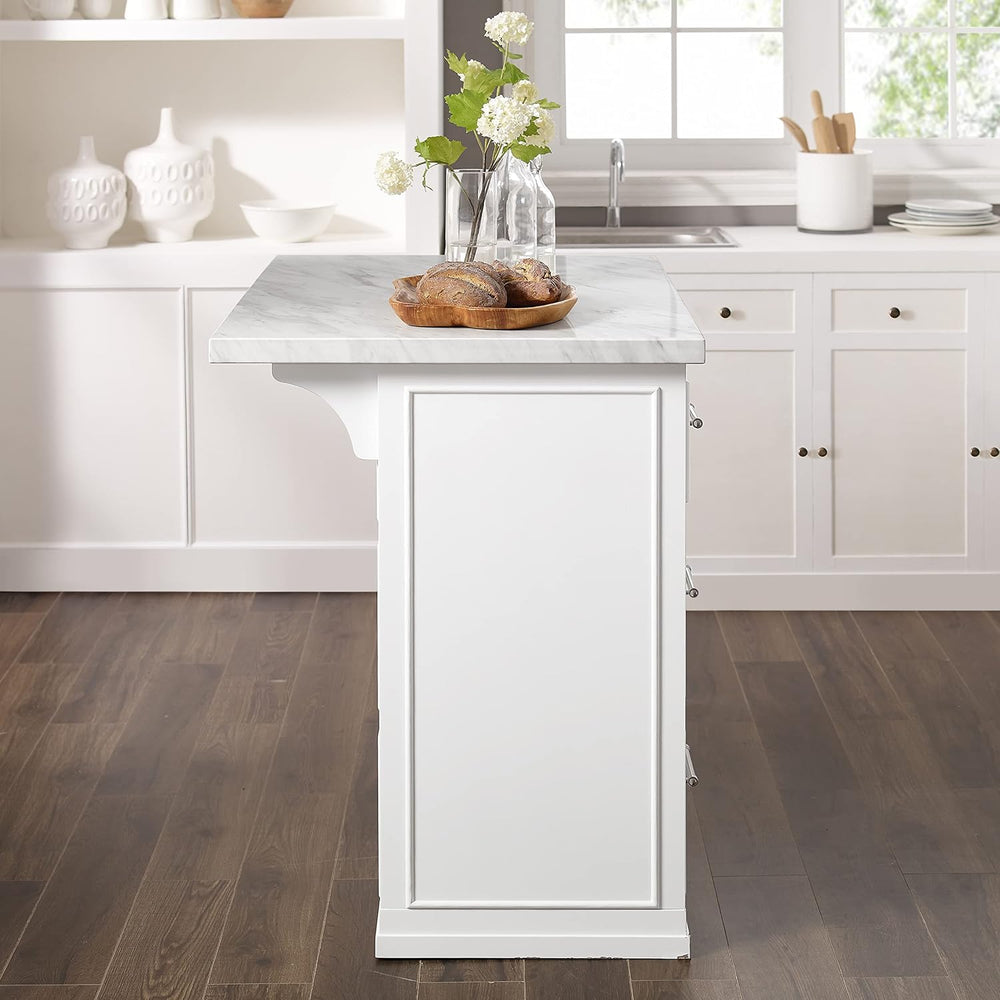 Crosley Furniture Cutler Faux Marble Top Kitchen Island with Storage, Breakfa...