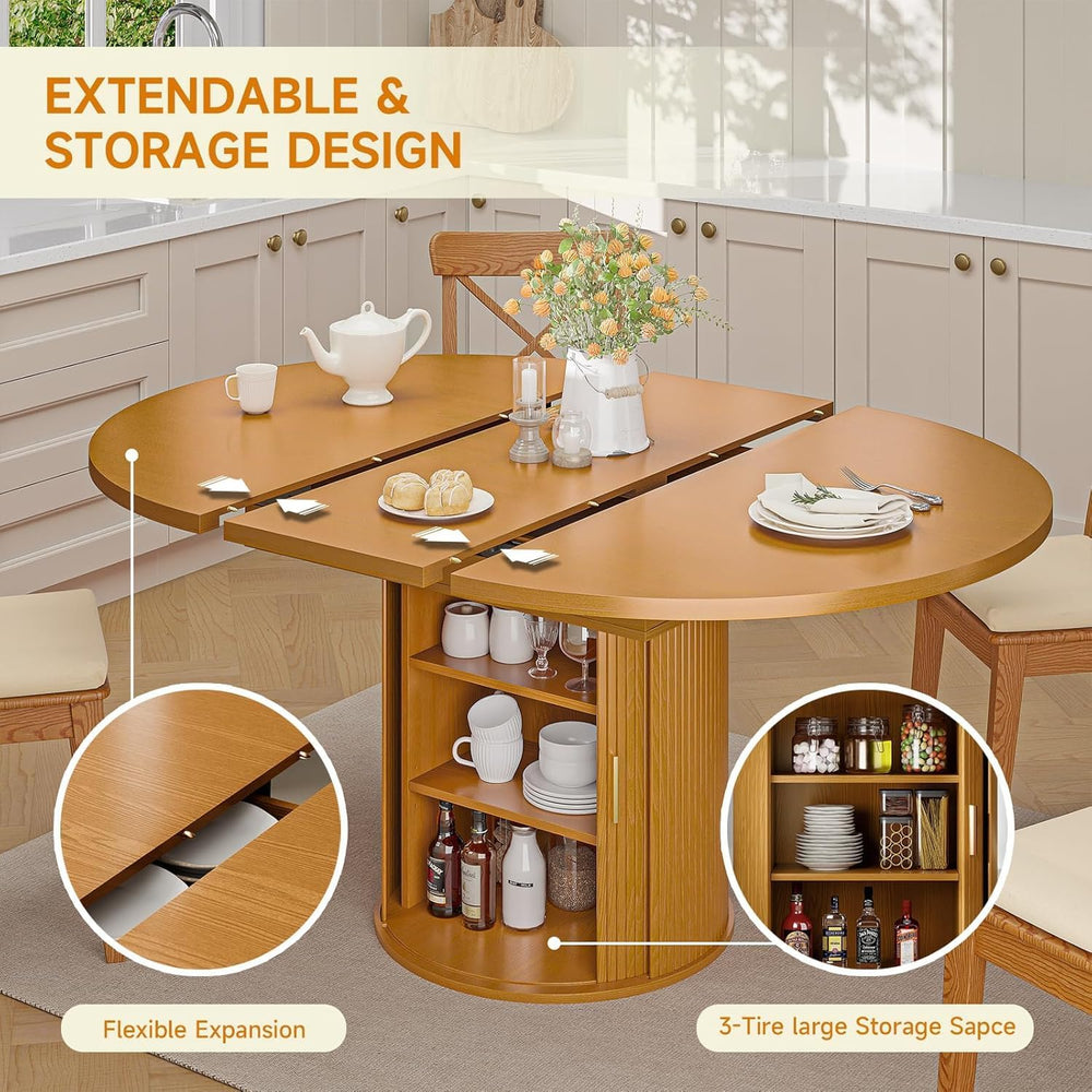 DHH 47"-63" Extendable Round Dining Table for 4–8 with Storage, Mid...