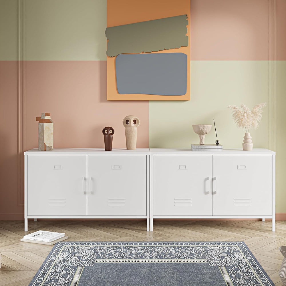 2 Door Steel Accent Cabinet,White Metal Storage Cabinet with Adjustable Shelf...