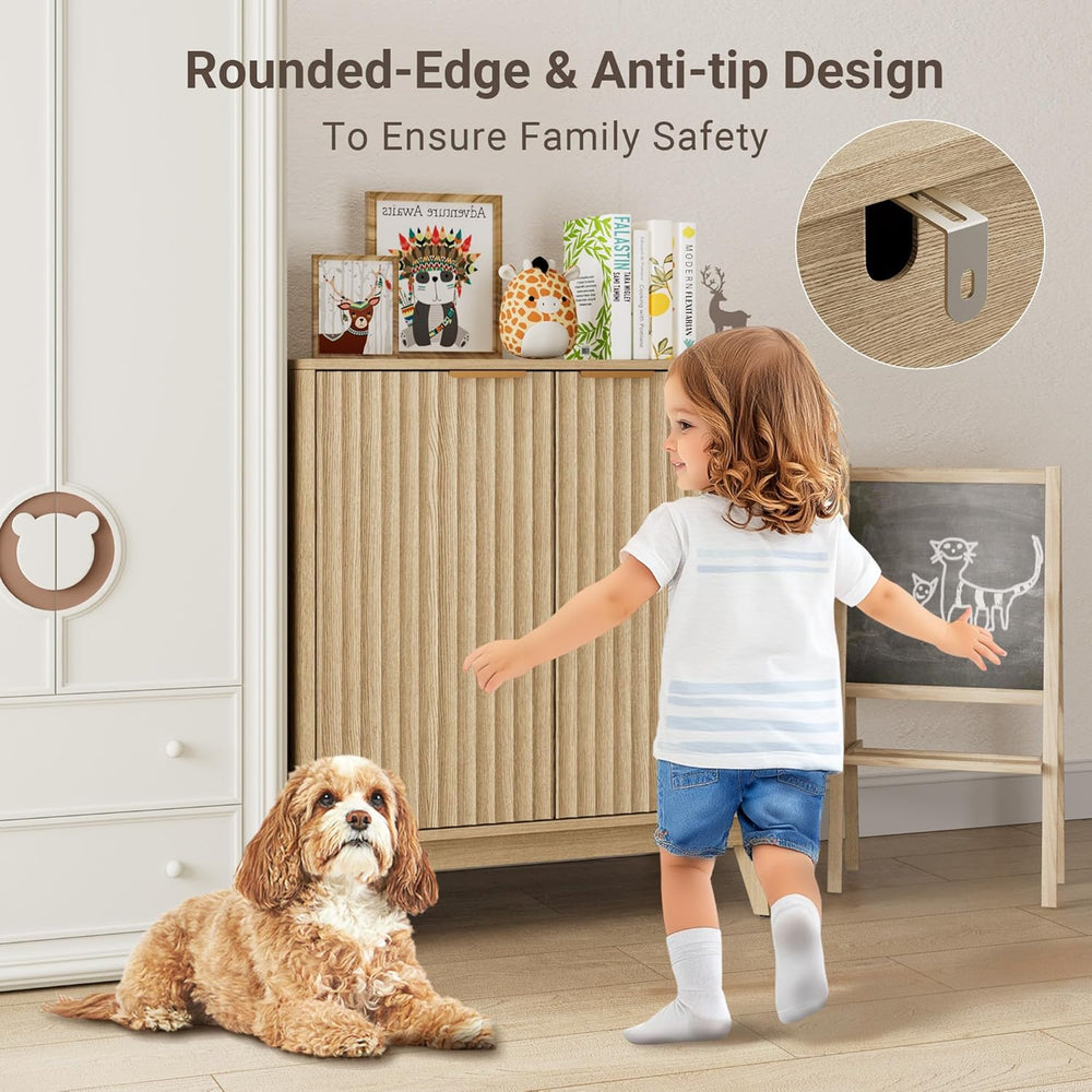 Sideboard Cabinet, 55'' Buffet Cabinet, Modern Fluted Storage Cabinet...