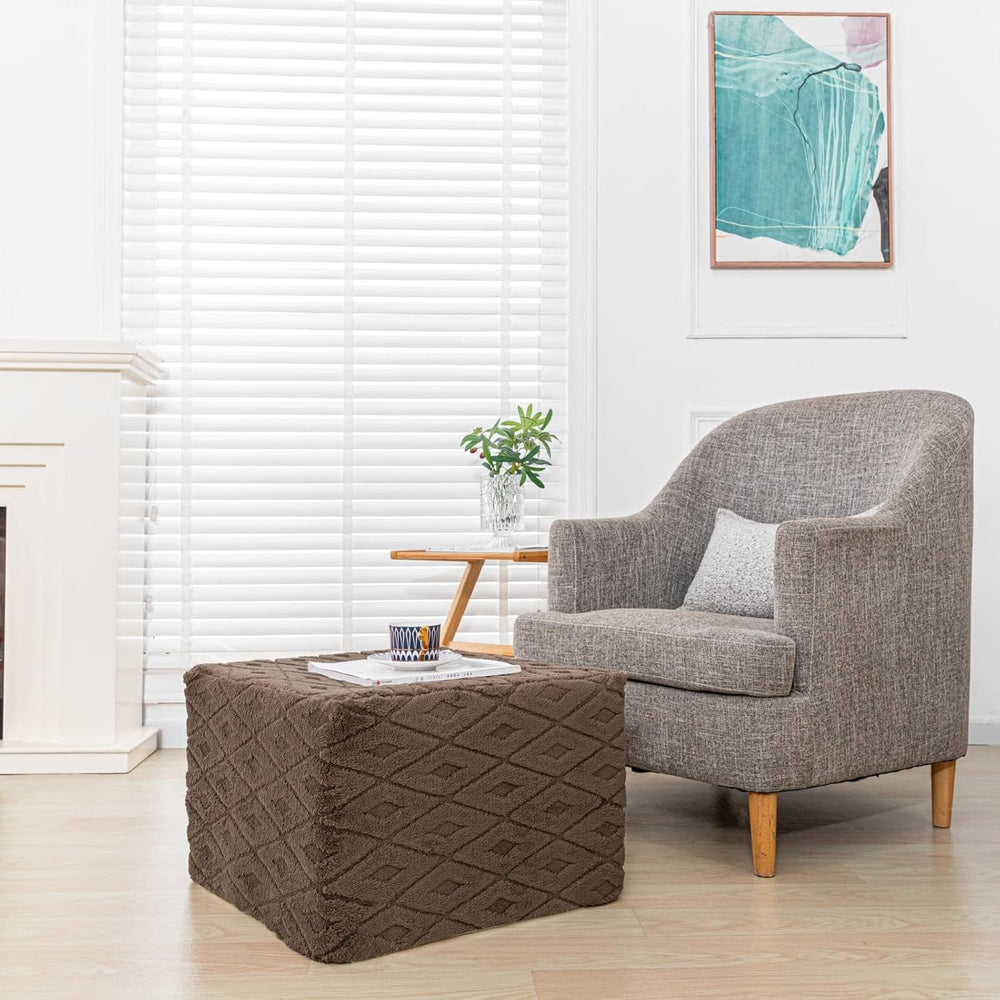 Fluffy Square Ottoman Pouf with All-in-One Foam Filling 20 x 14 Inches Furry ...