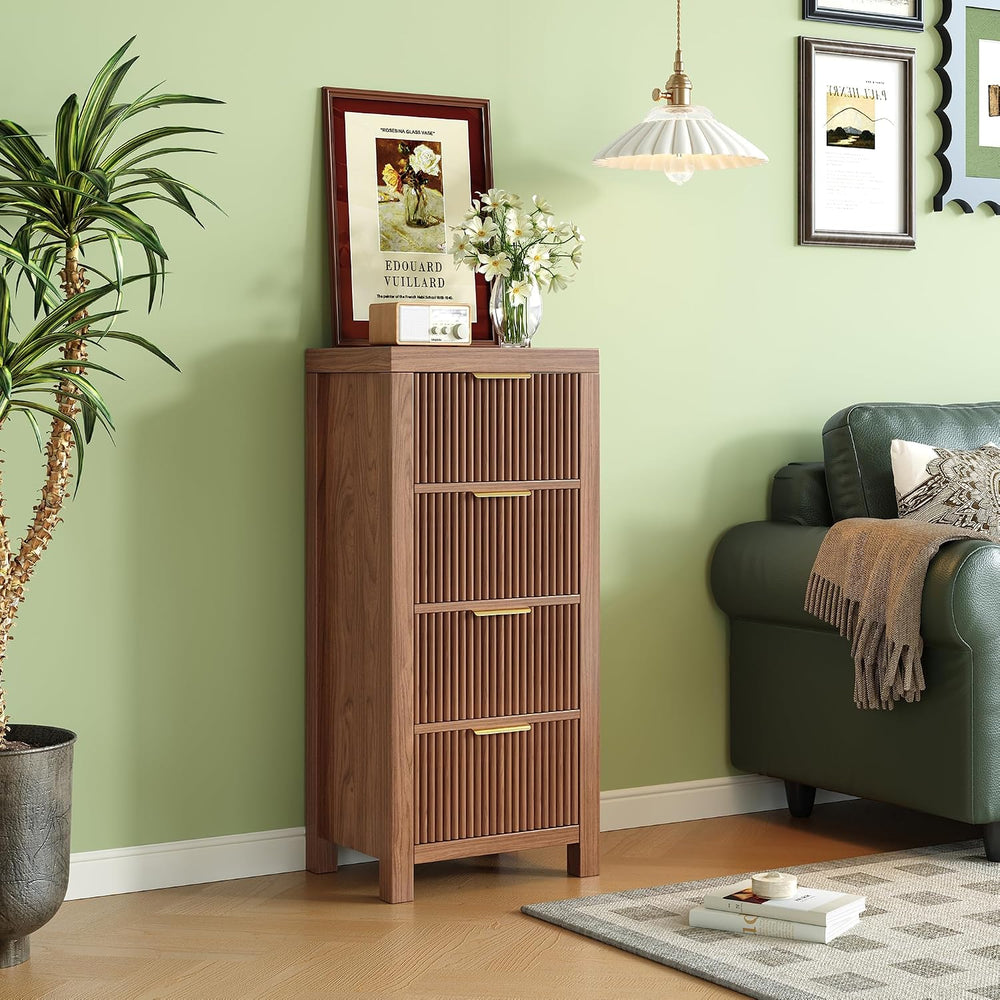Mid-Century Modern Tall Wooden Dresser with 4 Spacious Drawers, Entryway Stor...