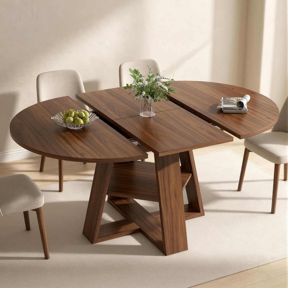 Miereirl 43.3‑59 in Round Extendable Dining Table for 4-6, Modern Oval Dining...