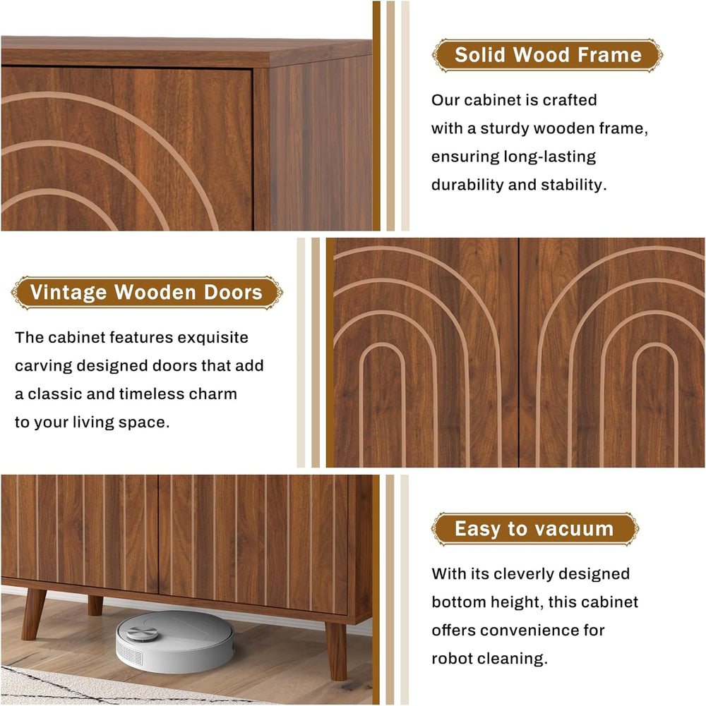Accent Cabinet with Carving Lines, Modern Buffet Sideboard with Adjustable Sh...