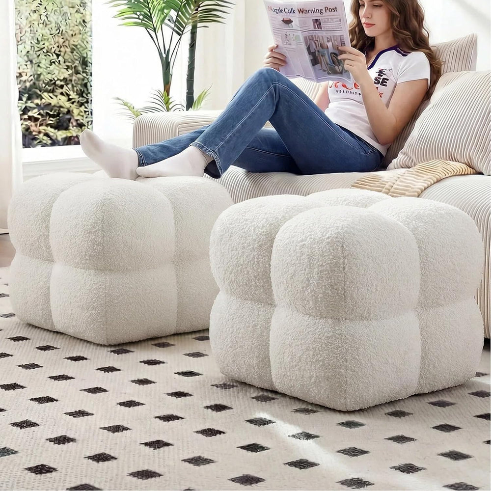 Zesthouse Square Pouf Ottomans Set of 2, Modern Backless Vanity Stool for Bed...