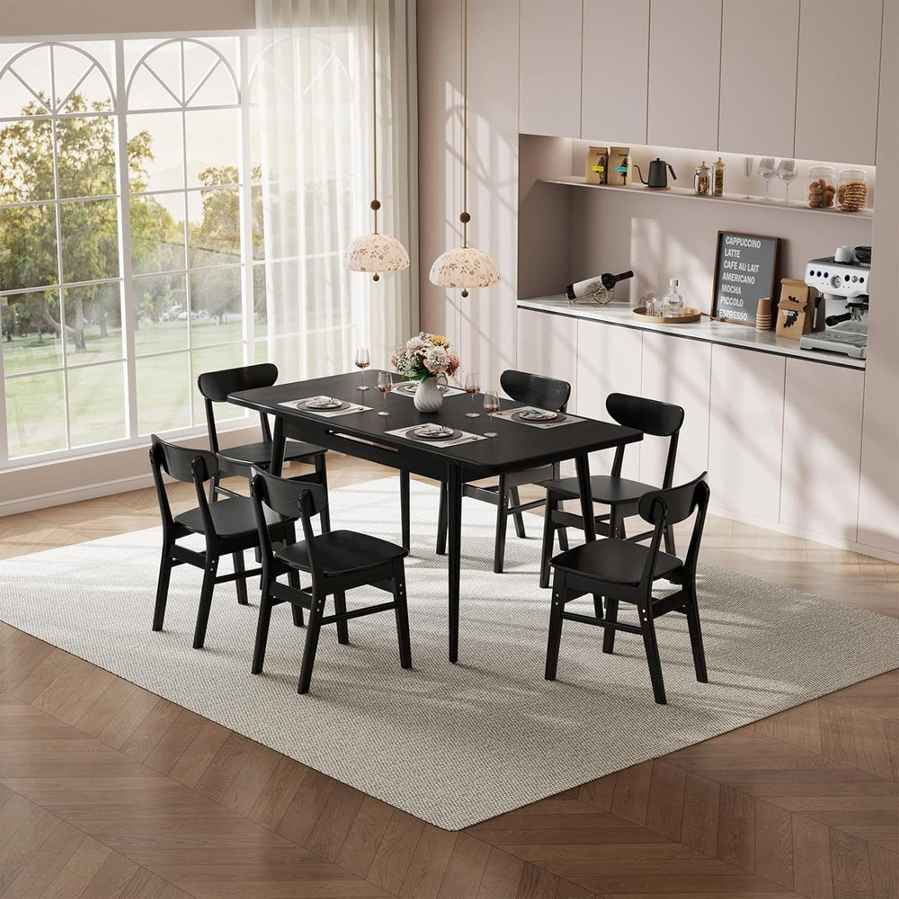 Muwuele Solid Wood Extendable Dining Table for 4-8 People with Seamless Exten...