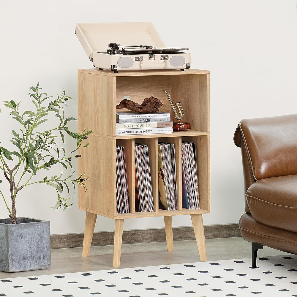 Lerliuo Record Player Stand, Turntable Stand Holds up to 160 Albums | Mid-Cen...