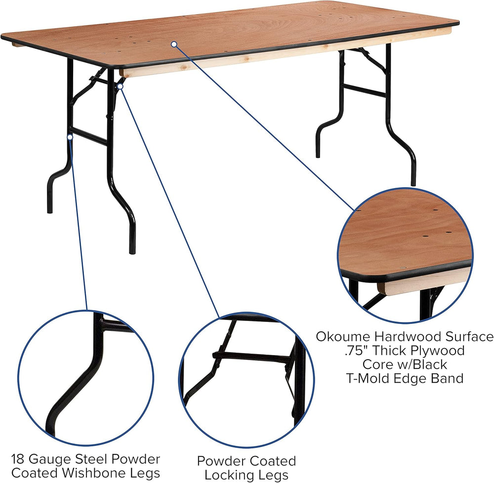 Flash Furniture 6 ft Folding Clear Coat Rectangular Banquet Table, Clear | Du...