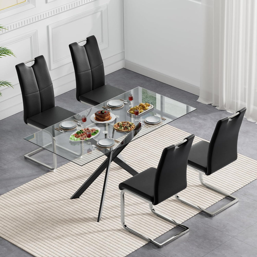 Henf Glass Dining Table Set for 4, 5 Piece Modern Kitchen Table and Chairs fo...