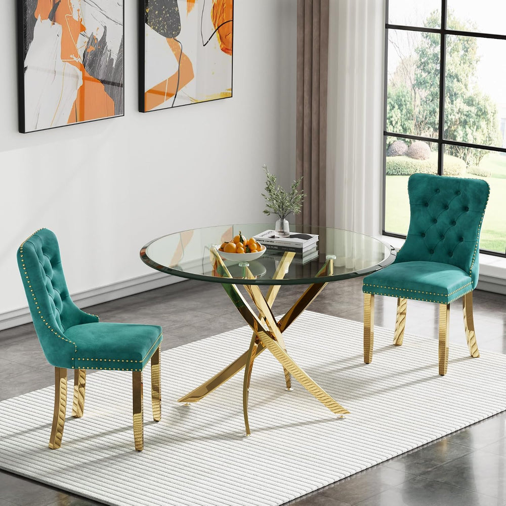 HomVent 36''Gold Round Glass Dining Table Set for 2 for Family Gathering