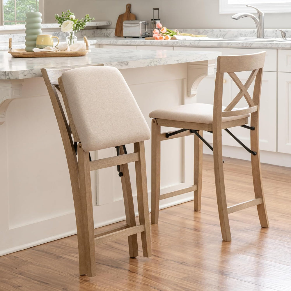Linon Triena X Back Neutral Greywash Wooden Fully Assembled Folding 24 Inch S...